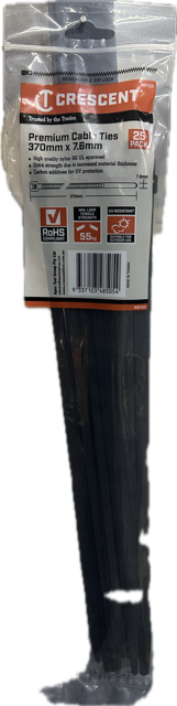 Cable Ties Black 370mmx7.6mm 25pk