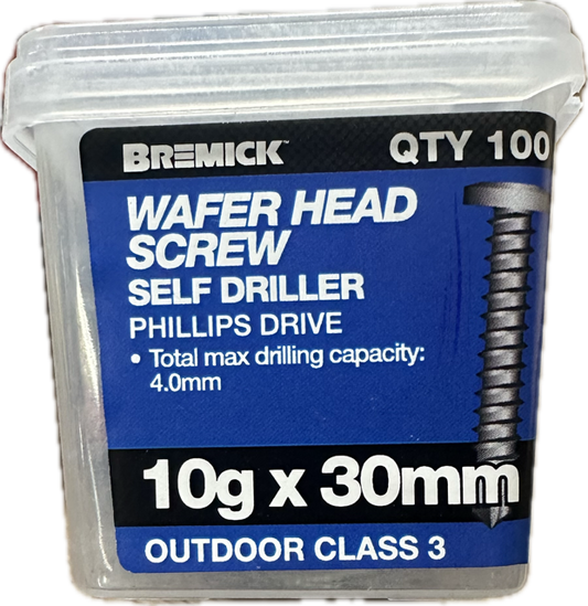 Bremick Wafer Head Screw  10g 30mm QTY 100