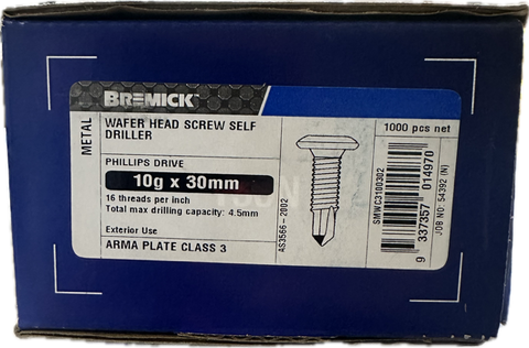 Bremick Wafer Head Screw Self Driller 10gx30mm 1000 pcs