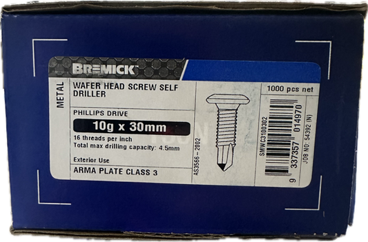 Bremick Wafer Head Screw Self Driller 10gx30mm 1000 pcs