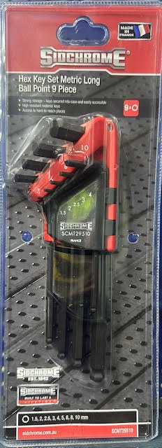 Sidchrome SCMT29510 9pce Metric Ballpoint Long Hex Key Wrench Set