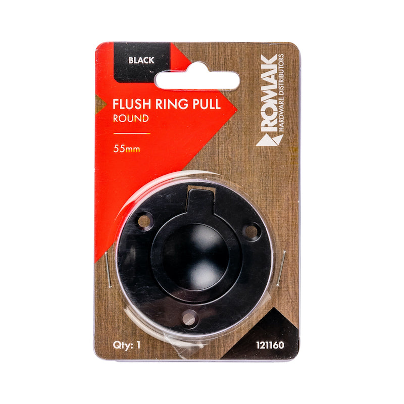 Cabinet Flush Ring Pull Round 55mm Black