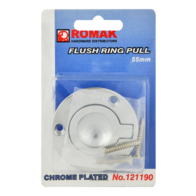 Cabinet Flush Ring Pull Round 55mm Chrome
