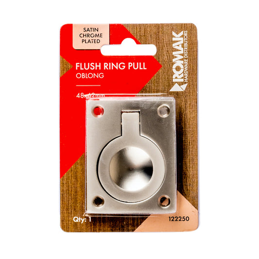 Cabinet Flush Ring Pull Oblong Satin Chrome