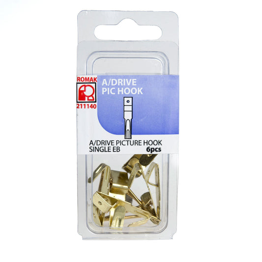 Single Angle Drive Picture Hook 29mm Brass 6pk