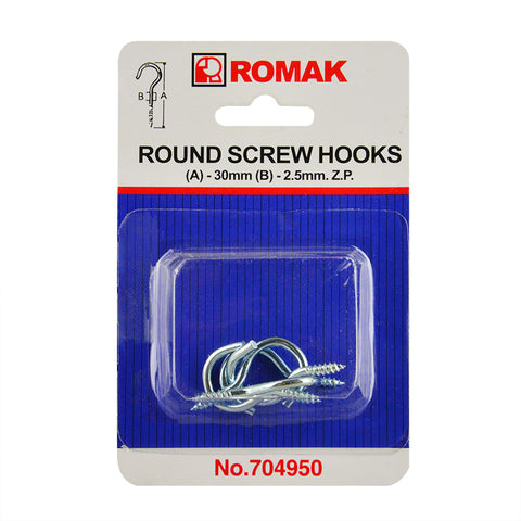 Round Screw Hook 30mm Zinc 5pk