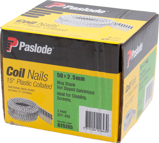 15° Coil Nails Ring HDG 50mm 2pk